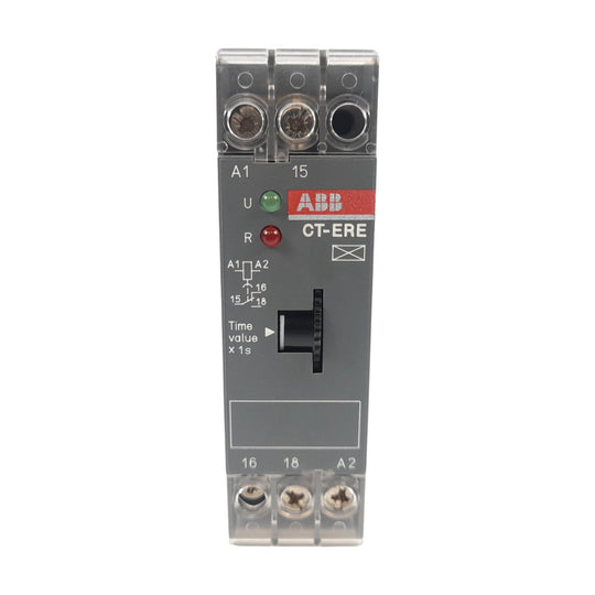 ABB CT-ERE Time Relay – P/N 1SVR550103R4100, ON-Delay 0.3–30 s, 42–48 VAC/DC, 1 C/O (SPDT), AC-15 230 V/3 A · DC-13 24 V/2 A